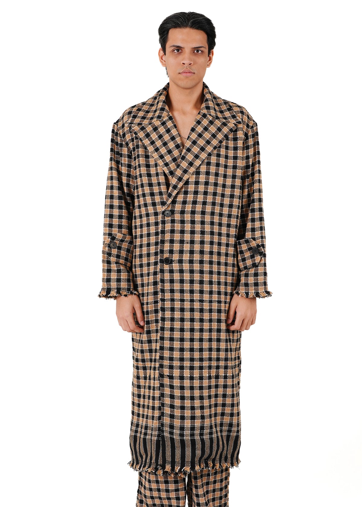 Dreams of Arthur Brown Brown Checkered ‘KHES’ Biker Coat - CULT