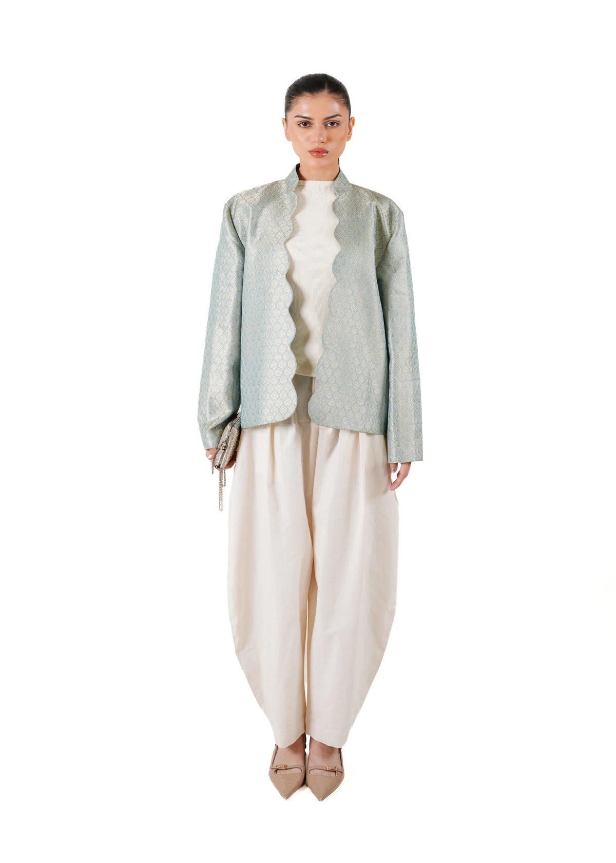 Ishq-e-Amore Blue Blue Scallop Jamavar Jacket - CULT - haider