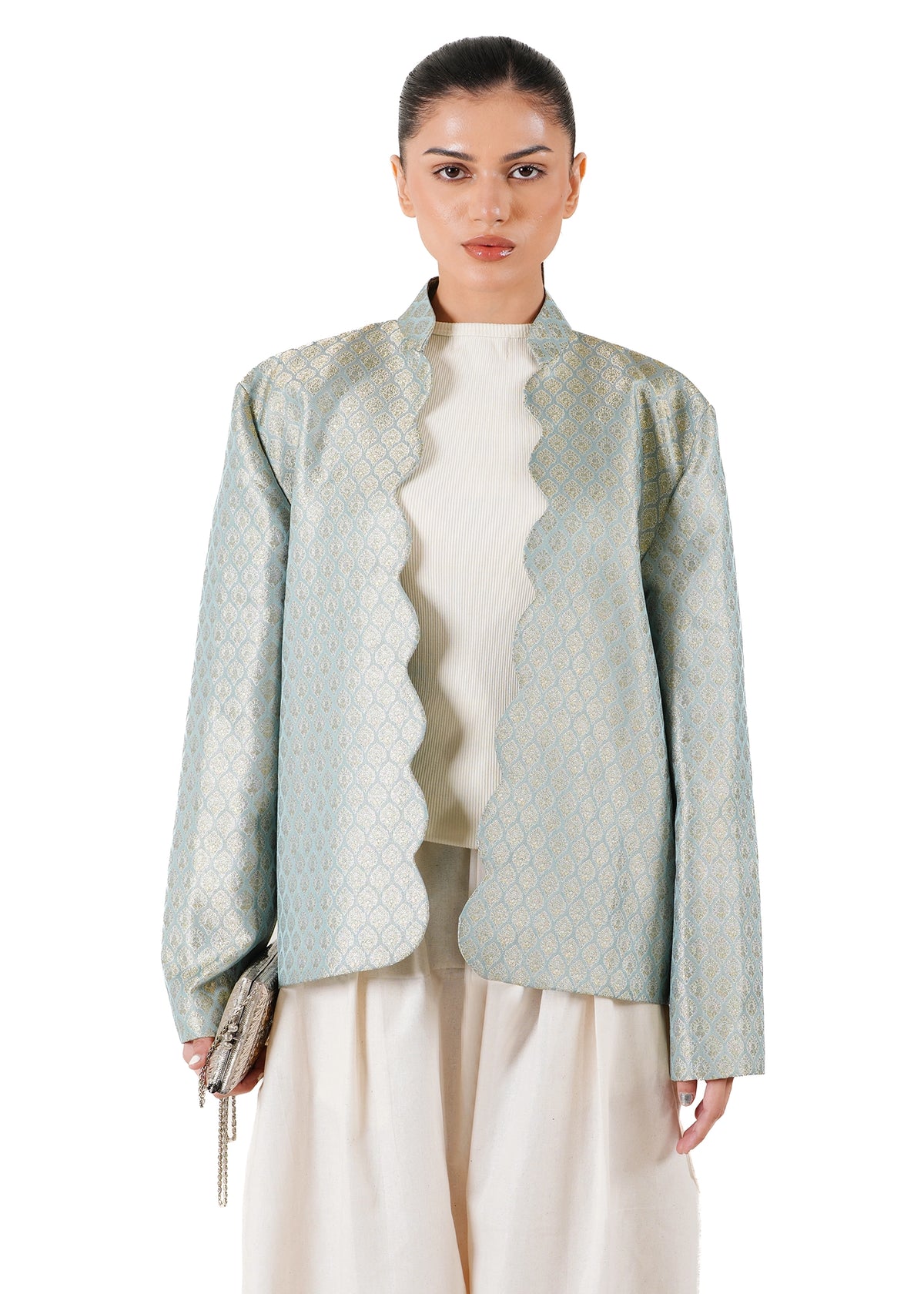 Ishq-e-Amore Blue Blue Scallop Jamavar Jacket - CULT - haider