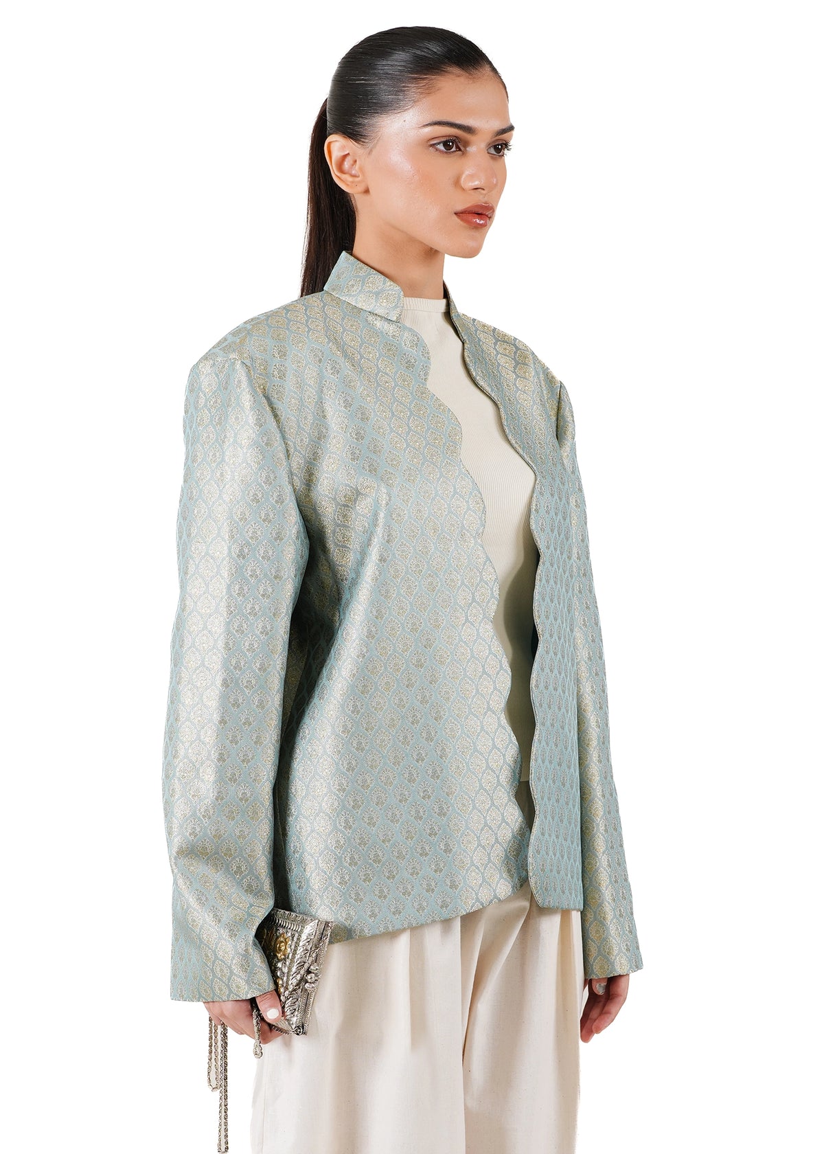 Ishq-e-Amore Blue Blue Scallop Jamavar Jacket - CULT