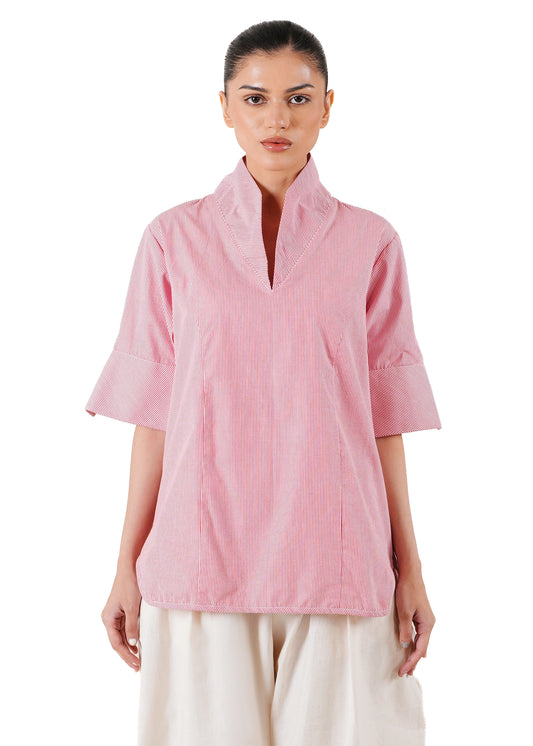 Red High Collar Shirt