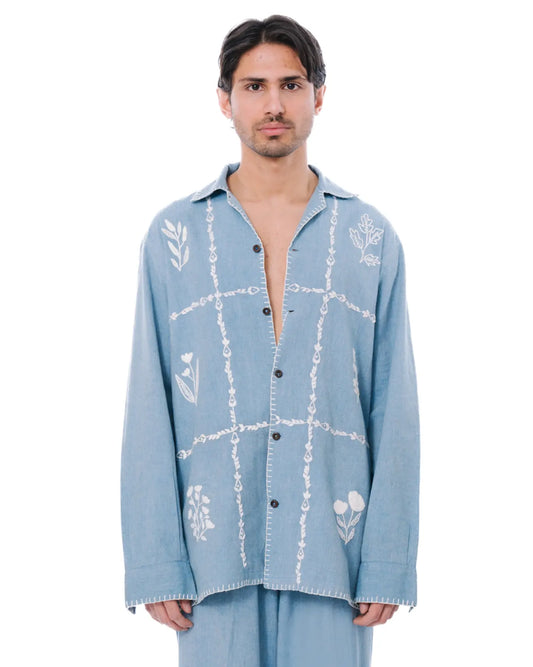 Wear Oga Monte Blue Hand Embroidered Shirt Cult Store Karachi