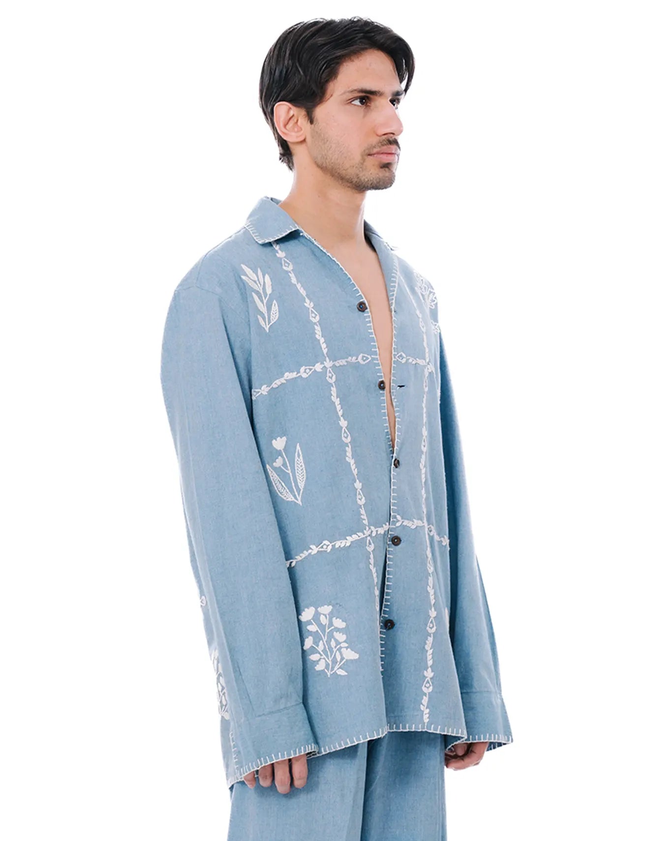 Wear Oga Monte Blue Hand Embroidered Shirt Cult Store Karachi 2