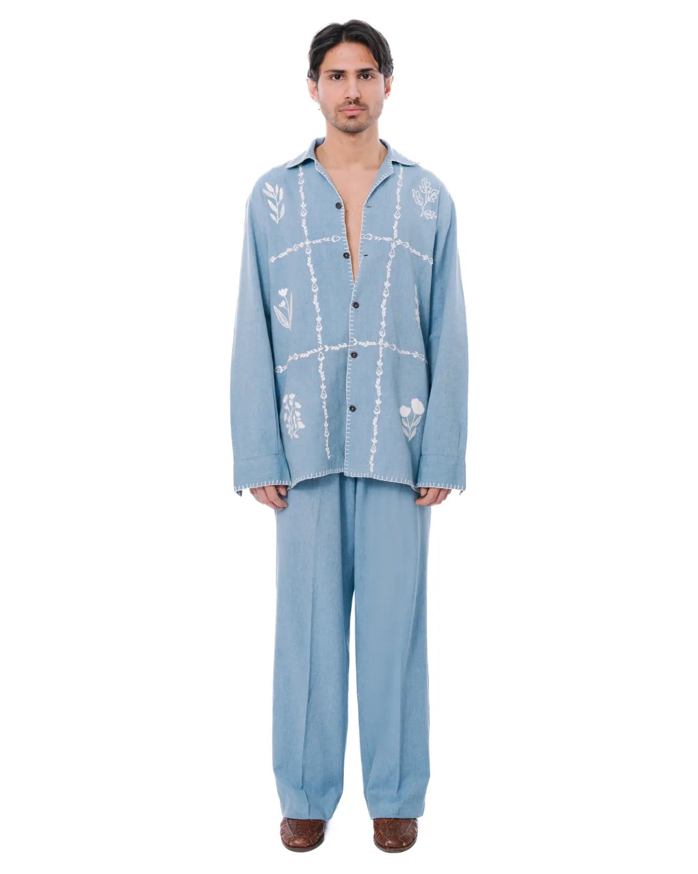 Wear Oga Monte Blue Hand Embroidered Shirt Cult Store Karachi 4