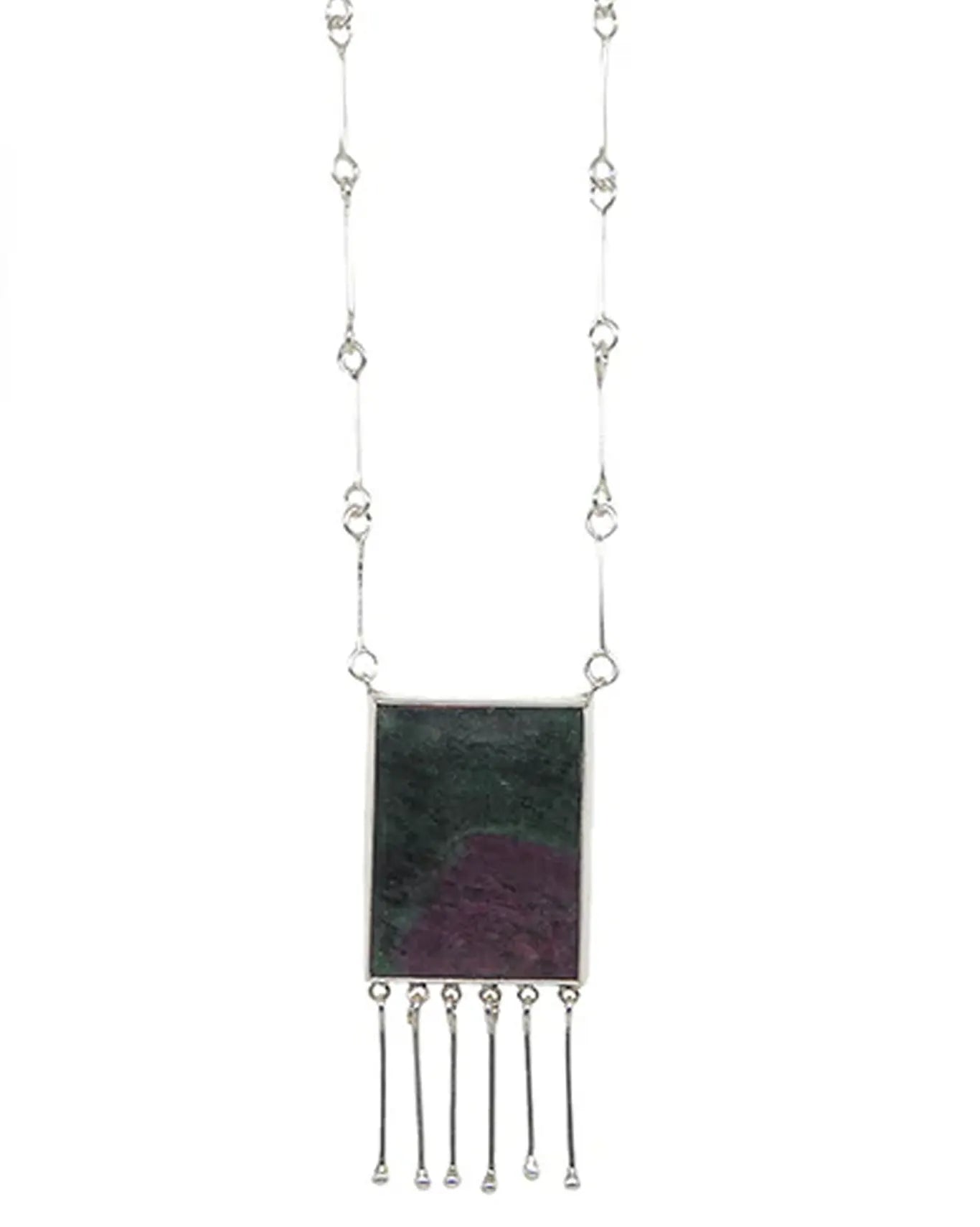 Amna Shariff Silver Silver Rectangular Rubyziocite in Loop Chain with Hanging Strings - CULT - haider