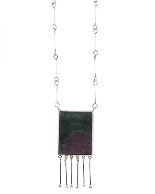 amna shariff Silver Rectangular Rubyziocite in Loop Chain with Hanging Strings cult store women