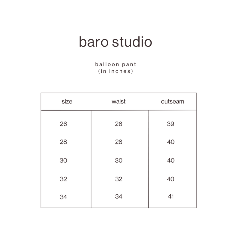 Size Guide for Navy Balloon Pants