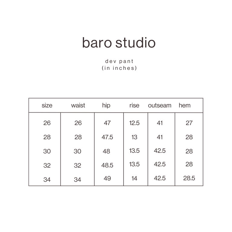 Size Guide for Camel Dev Pant