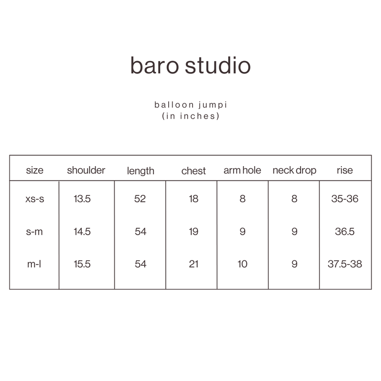 Size Guide for Black Balloon Jumpi