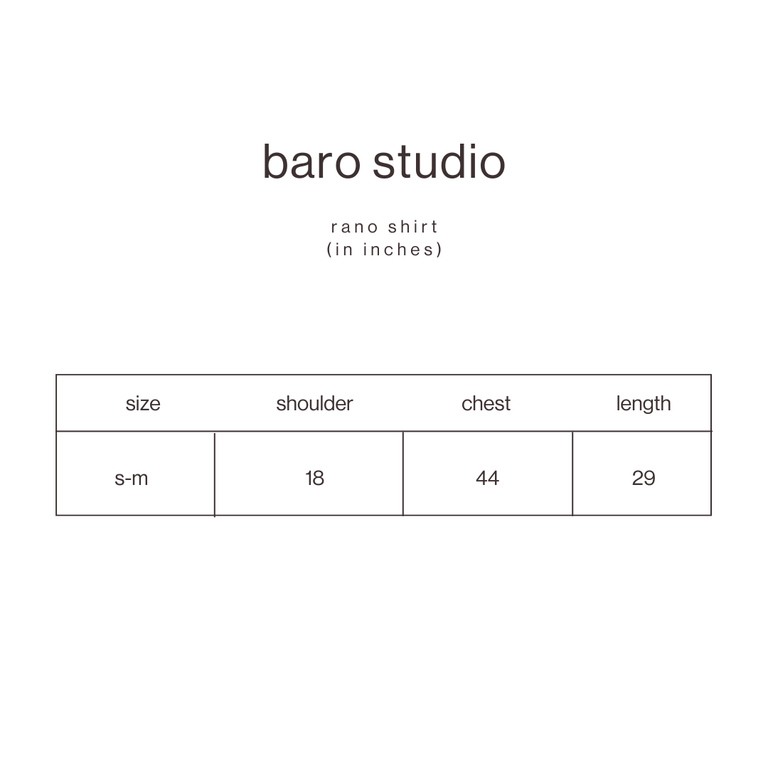 Size Guide for Bee Rano Shirt