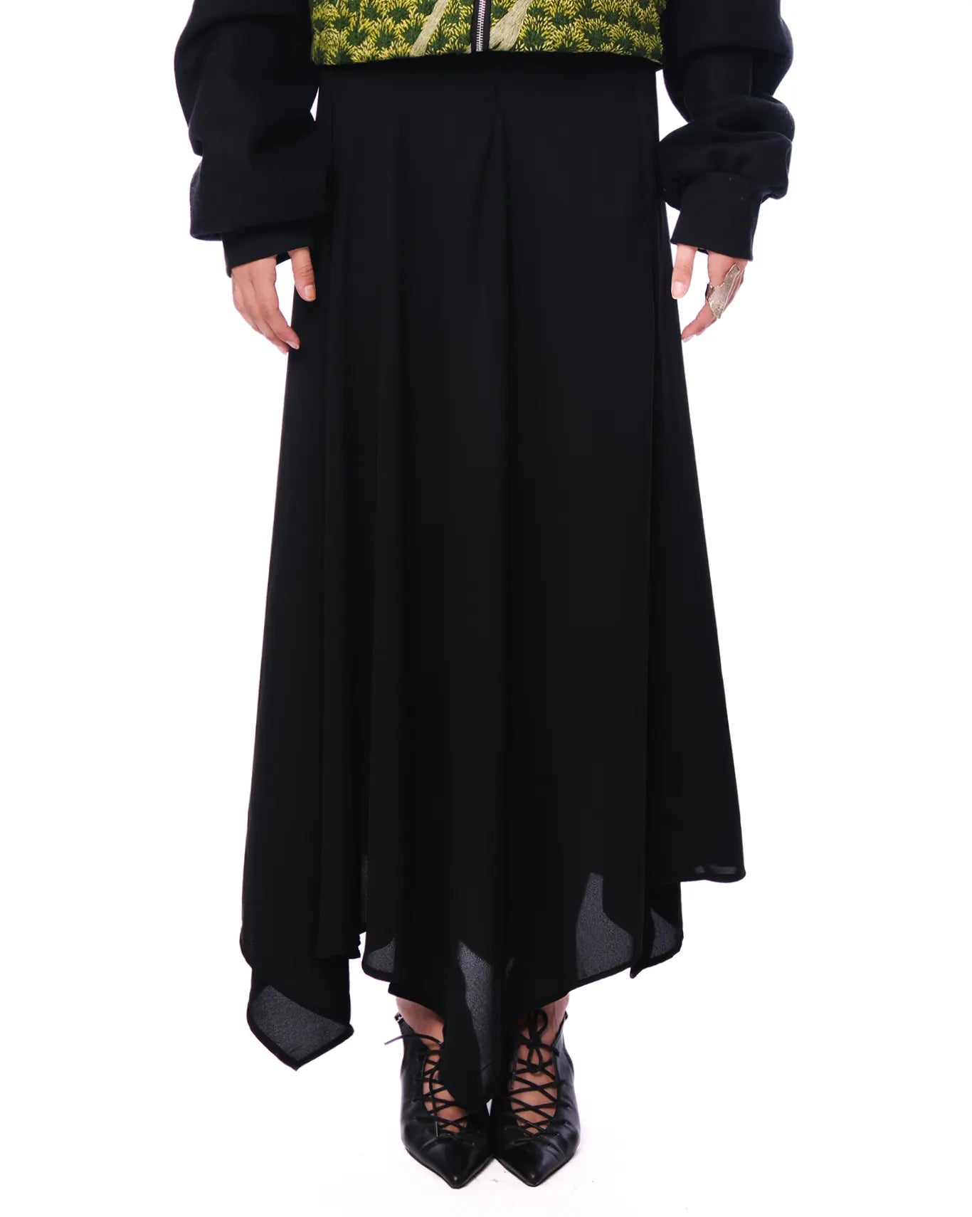 baro studio black work skirt cult store pakistan asymmetric chiffon maxi skirt