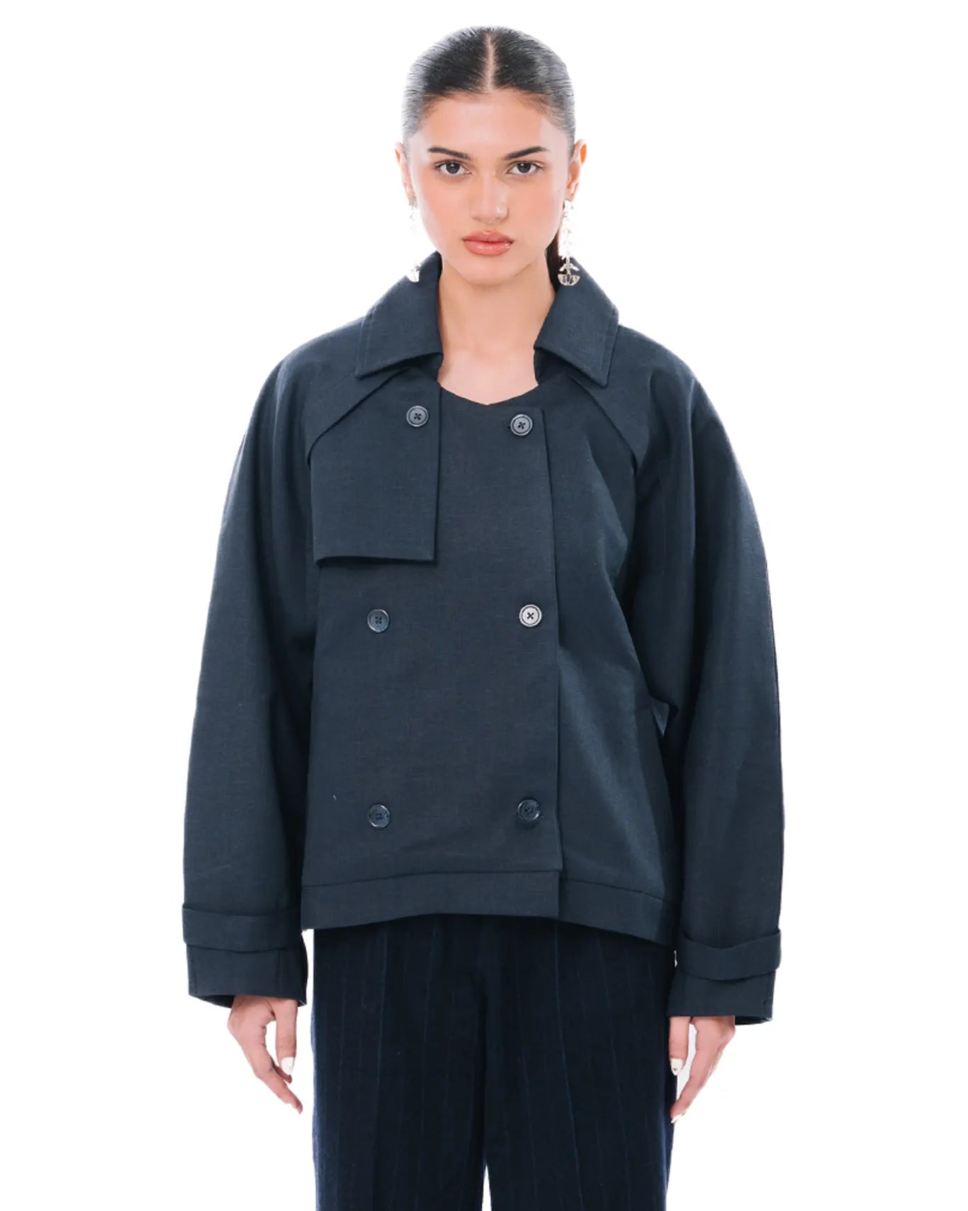 baro studio navy trench trucker jacket cult store