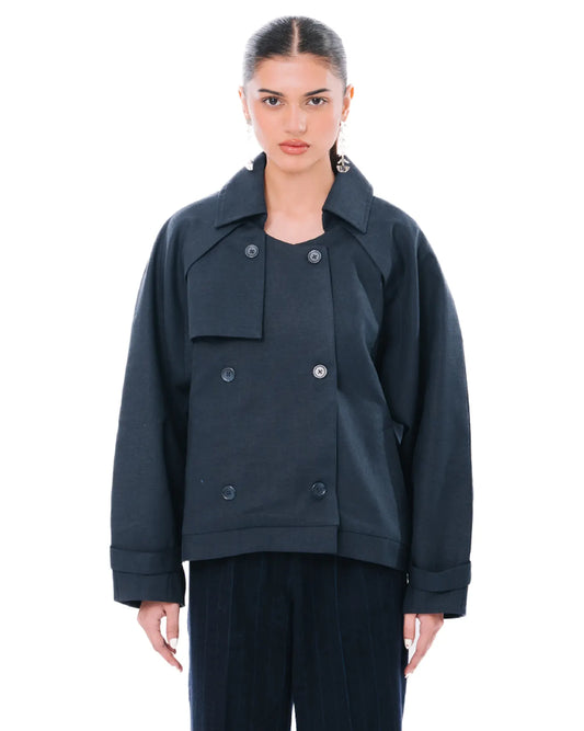 baro studio navy trench trucker jacket cult store