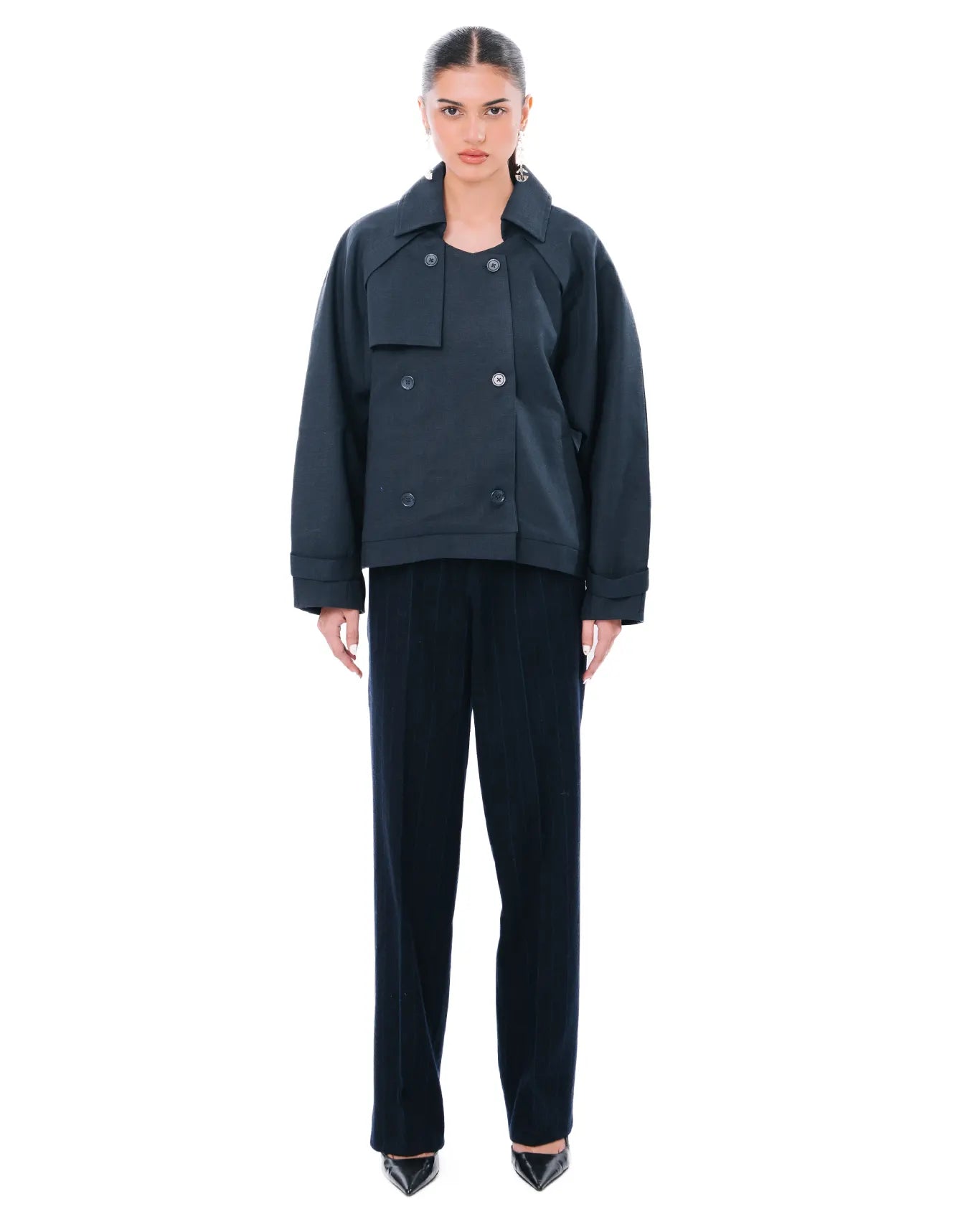 baro studio navy trench trucker jacket cult store