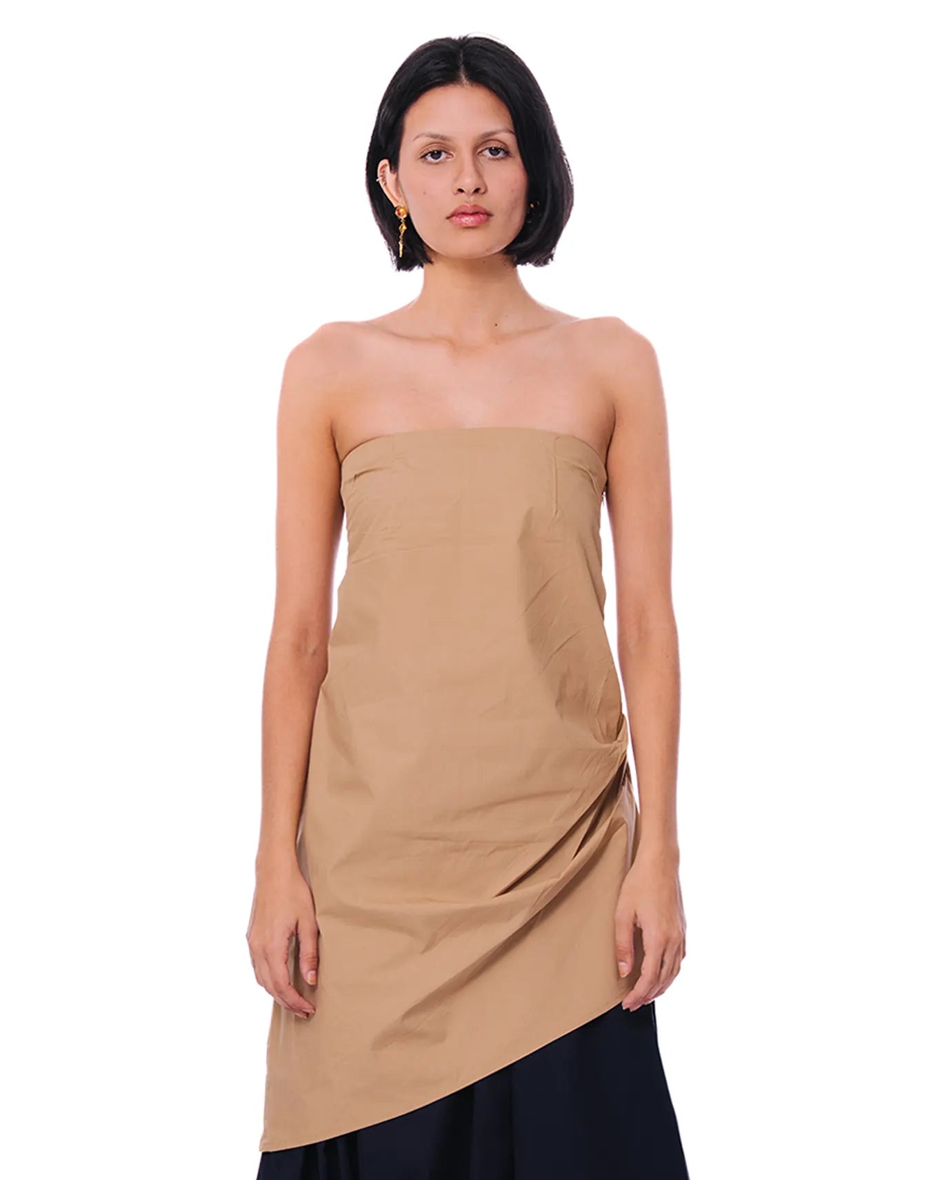 baro studio tan pleated asymmetric top cult store pakistan