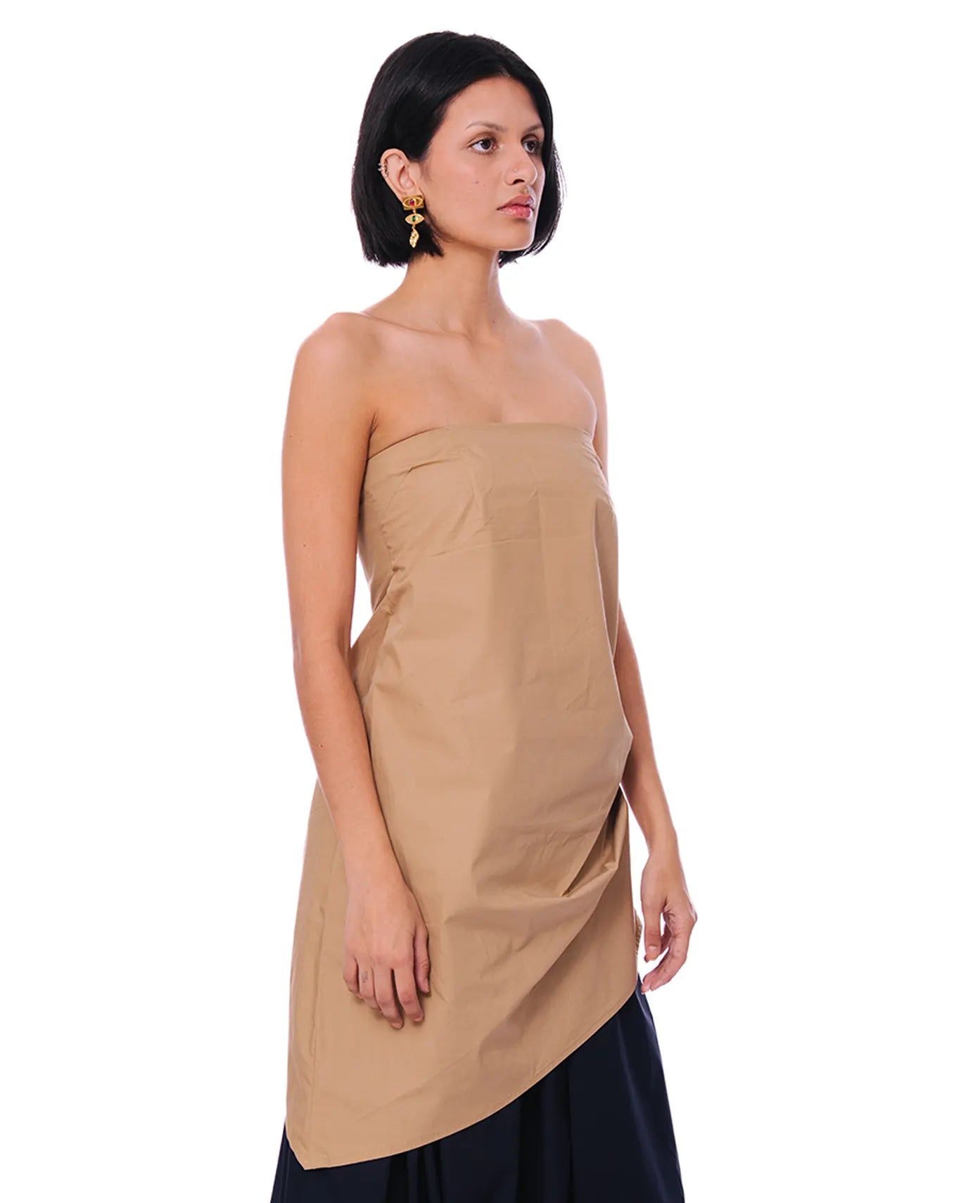 baro studio tan pleated asymmetric top cult store pakistan