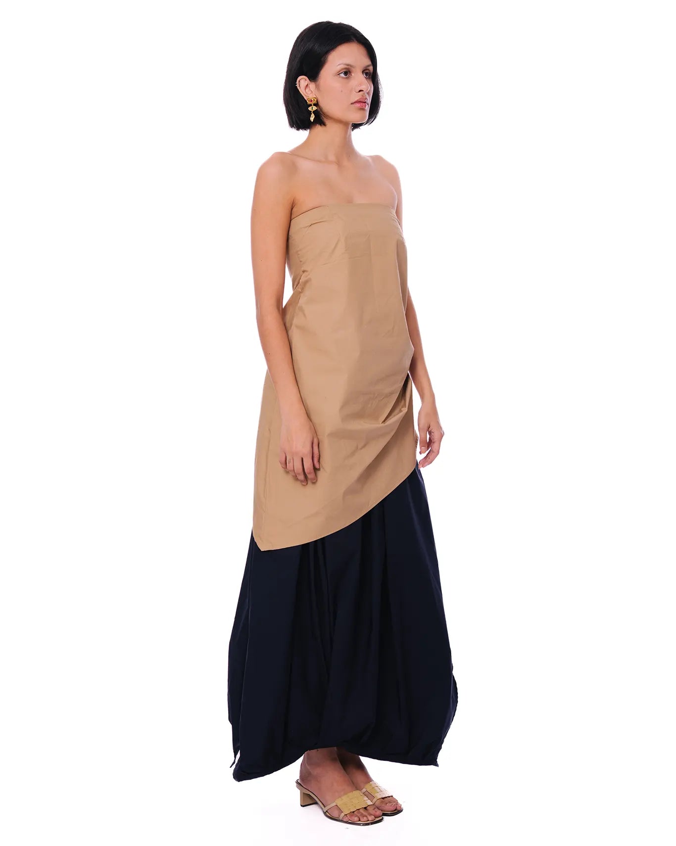 baro studio tan pleated asymmetric top cult store pakistan