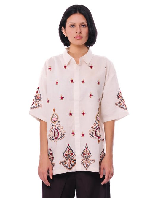 collected xx Cream Phool Shirt cult store pakistan karachi women blouse red black pattern