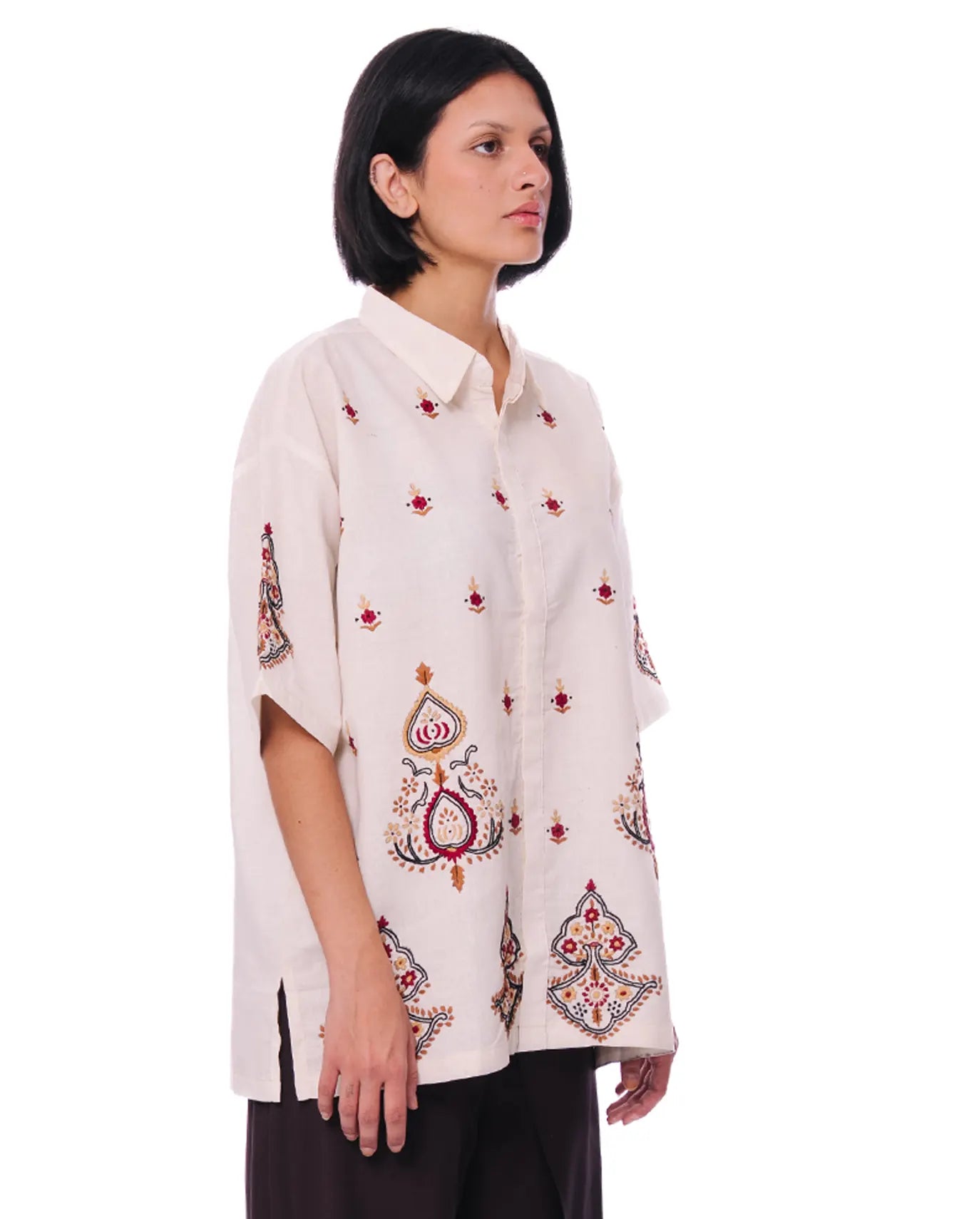collected xx Cream Phool Shirt cult store pakistan karachi women blouse red black pattern