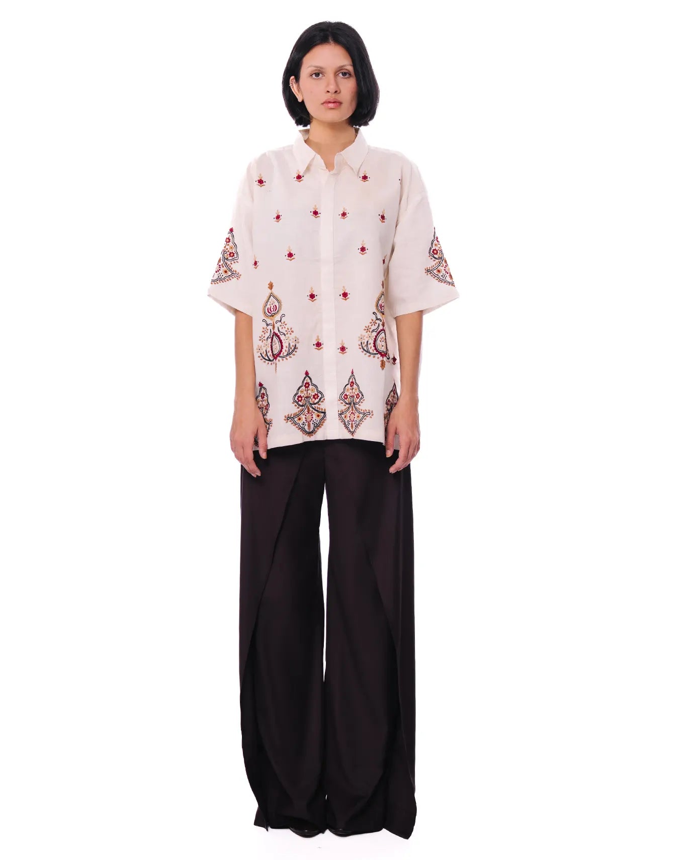 collected xx Cream Phool Shirt cult store pakistan karachi women blouse red black pattern