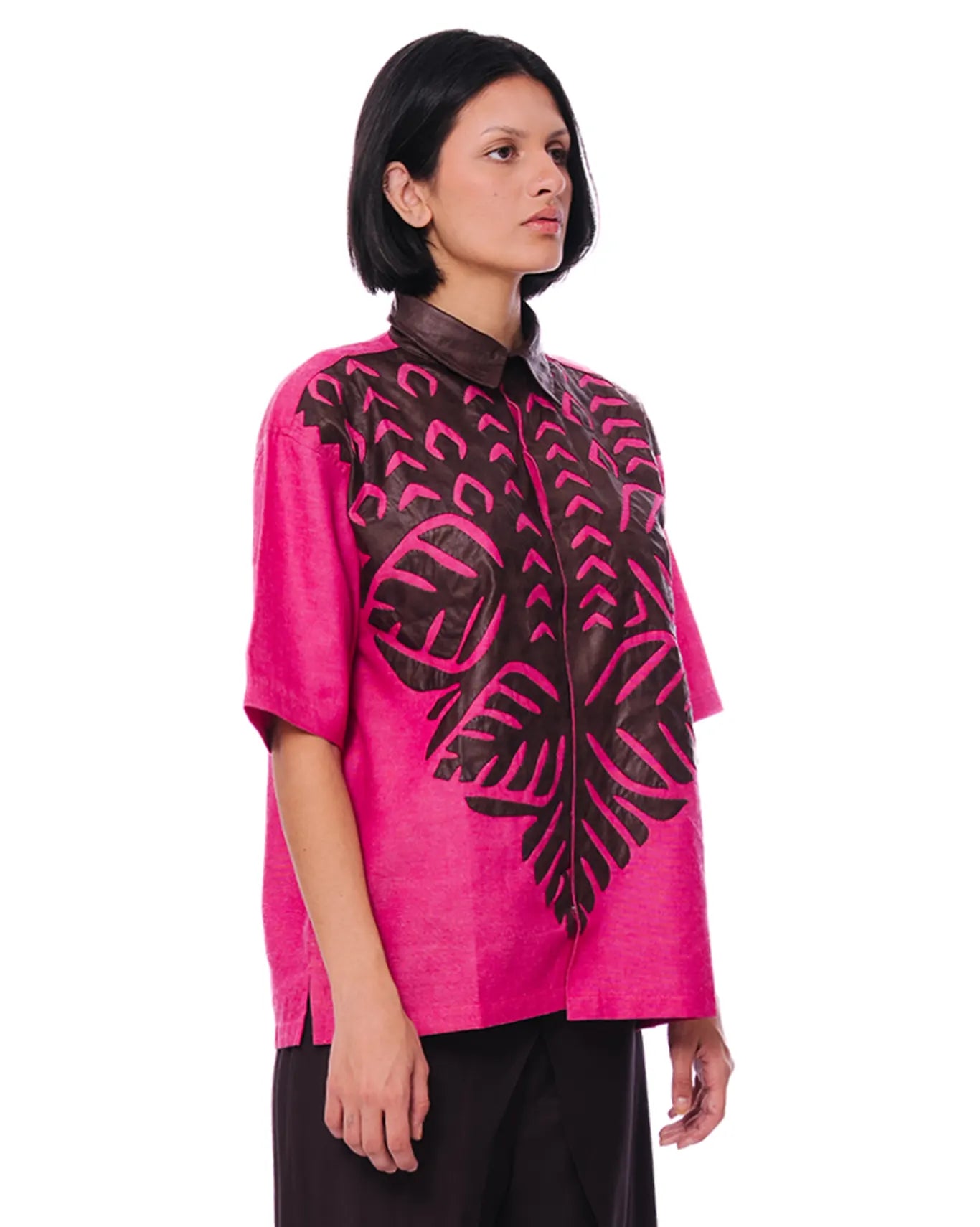 collected xx Pink Leather Applique Shirt women cult patterned