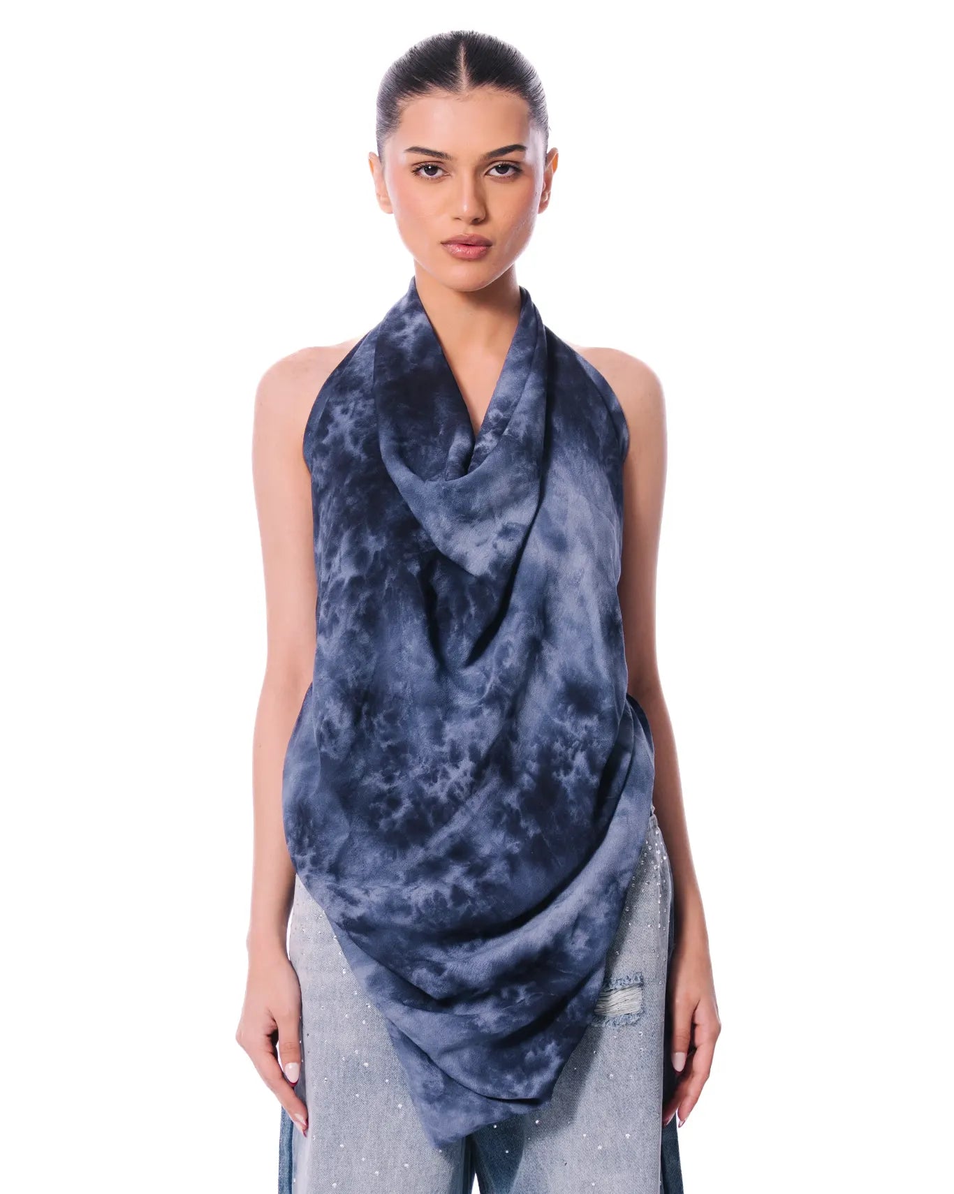 curated blue cowl drape top cult store pakistan