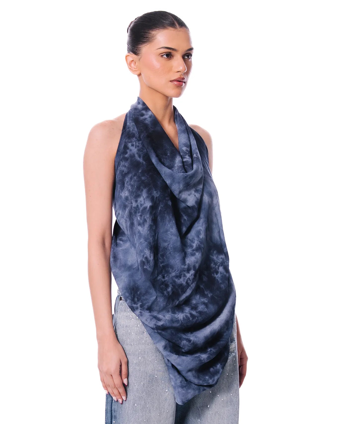 curated blue cowl drape top cult store pakistan