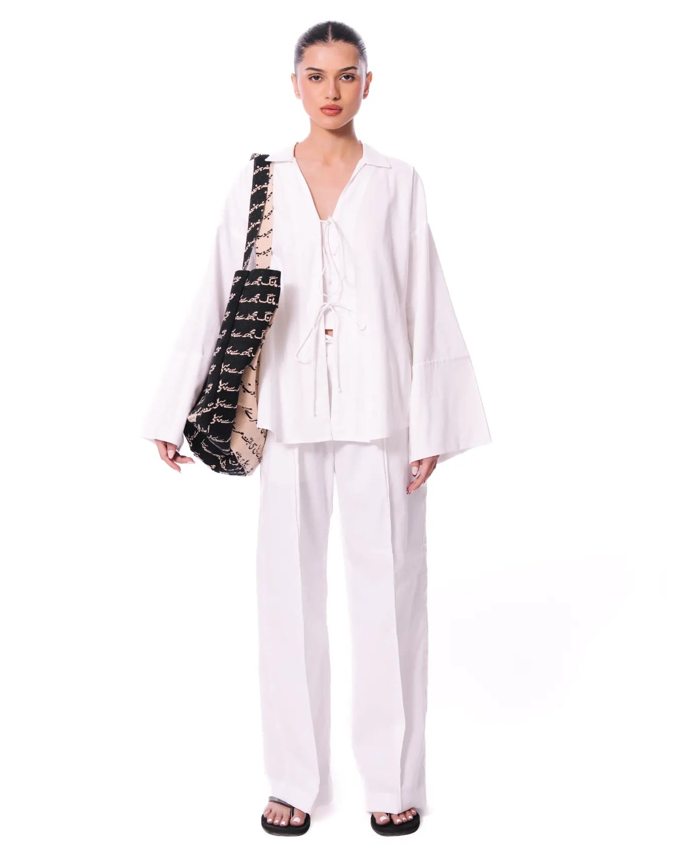 Curated Official White Collared Jap Linen Set - CULT - haider