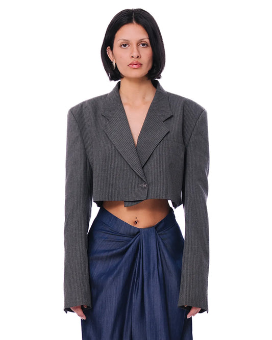 cyanide Grey Pinstripe Cropped Blazer cult store karachi pakistan women