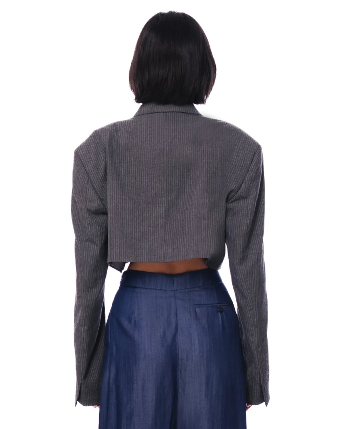 cyanide Grey Pinstripe Cropped Blazer cult store karachi pakistan women