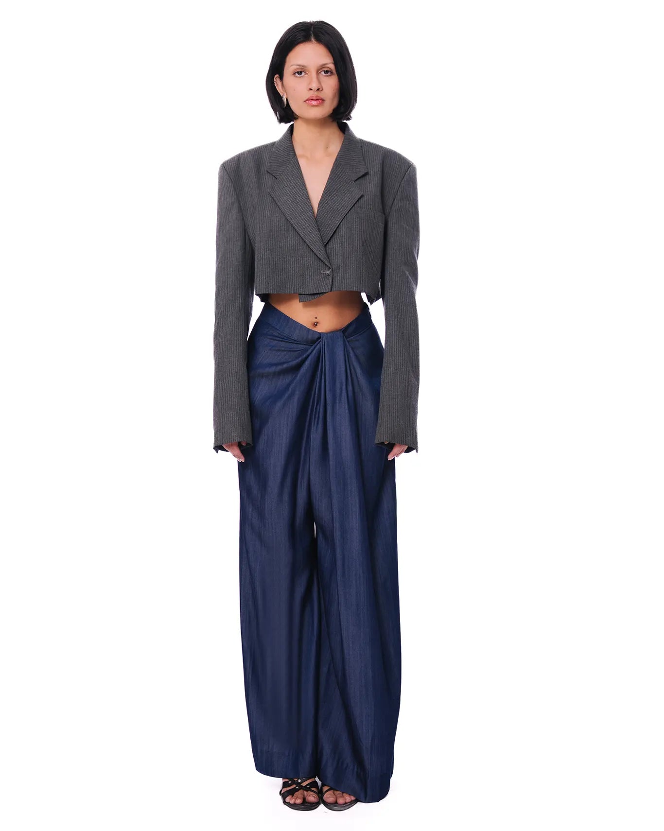 cyanide Grey Pinstripe Cropped Blazer cult store karachi pakistan women