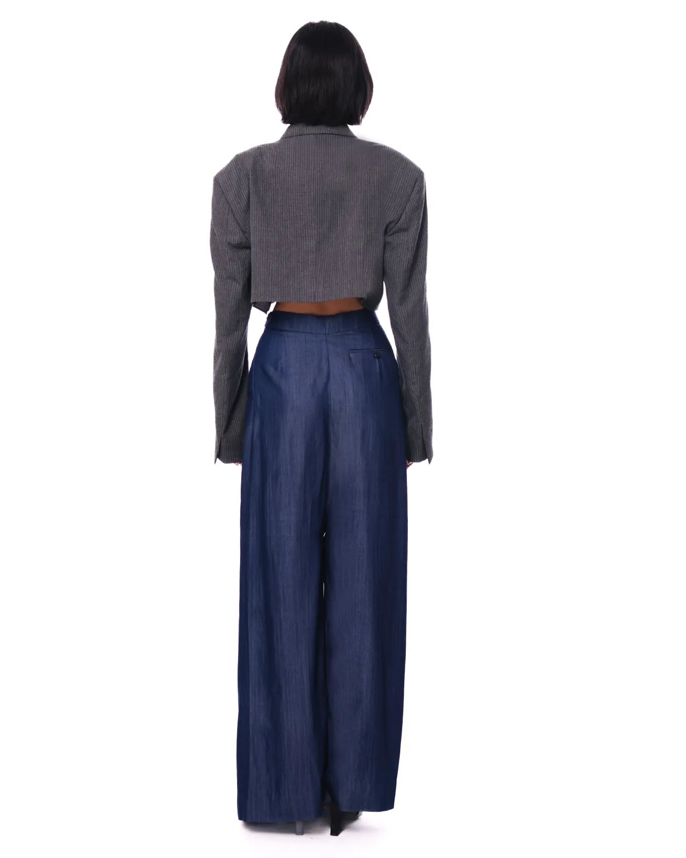 cyanide Grey Pinstripe Cropped Blazer cult store karachi pakistan women