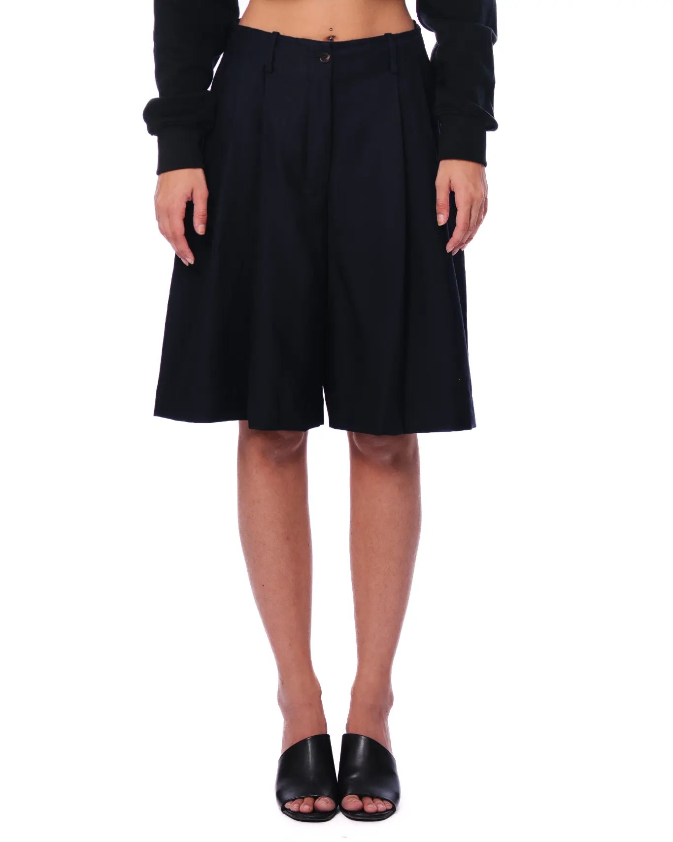 Cyanide Navy Blue Navy Pleated Wool Shorts - CULT - haider