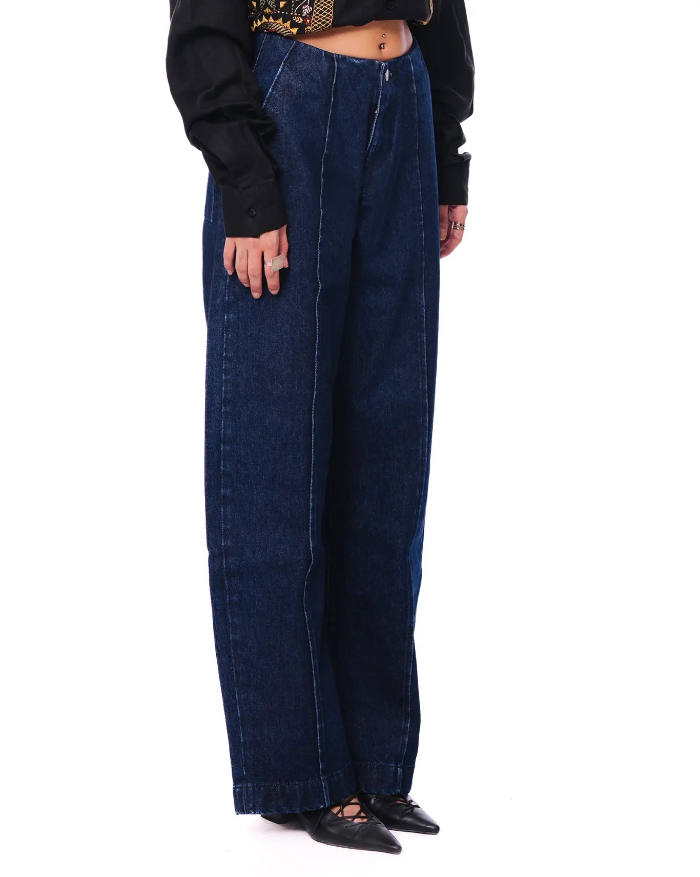 cyanide Navy Welt Curved Denim Pants cult store pakistan women