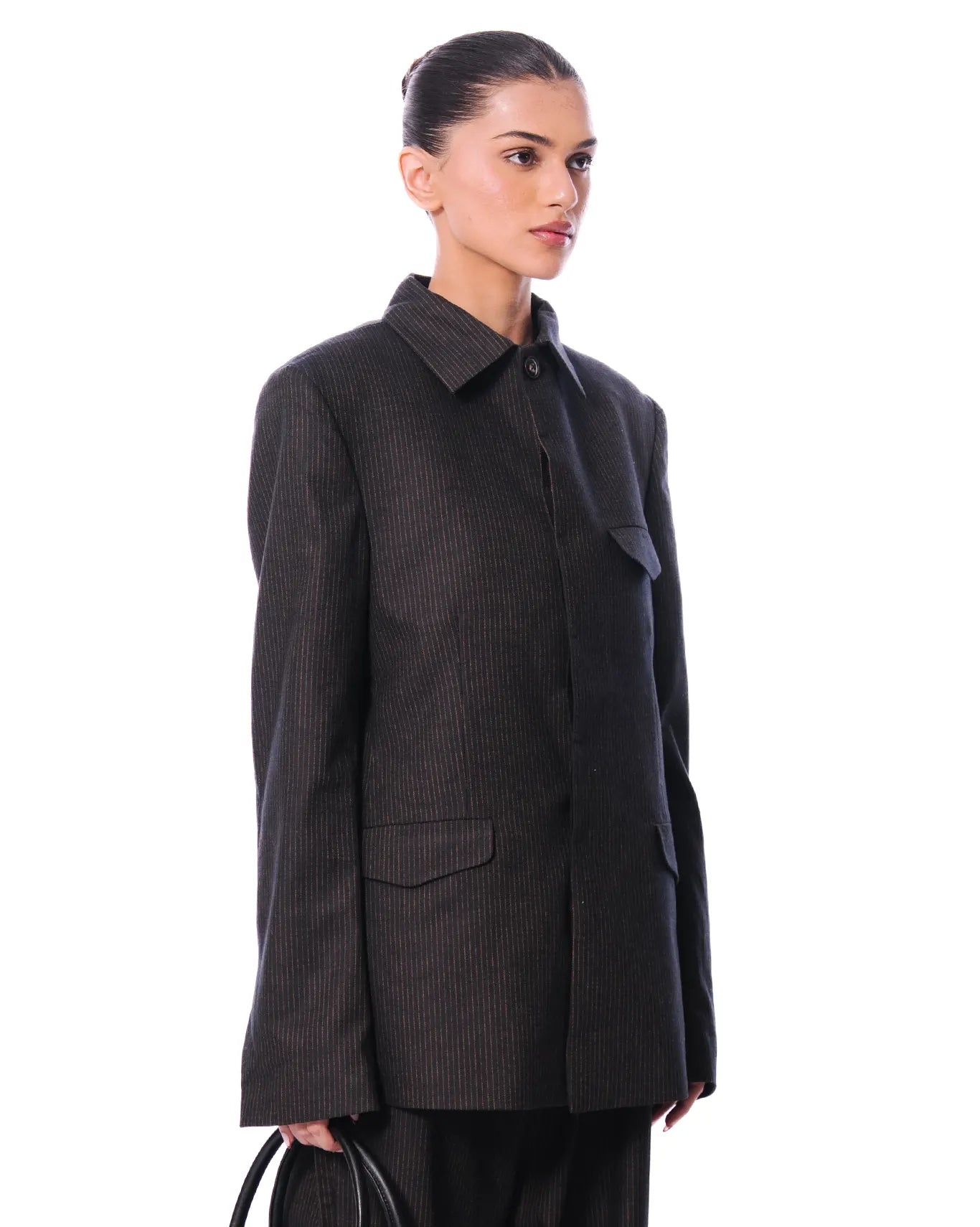 cyanide black wool pinstripe jacket cult store pakistan 1