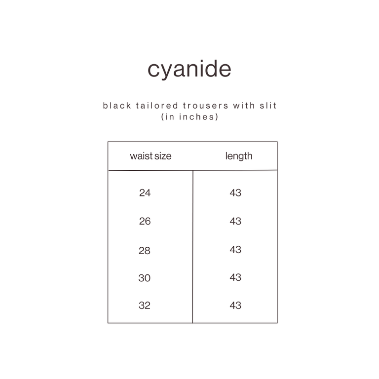 Size Guide for Black Tailored Trousers