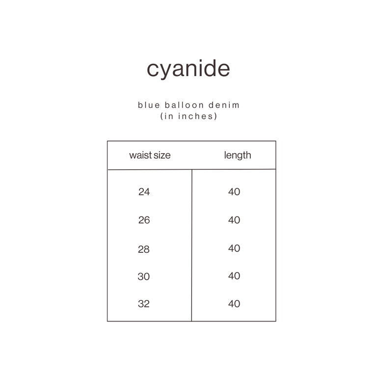 Size Guide for Dark Blue Balloon Denim