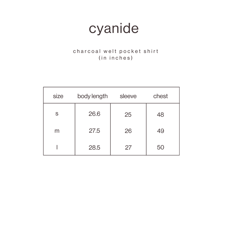 Size Guide for Charcoal Welt Pocket Shirt