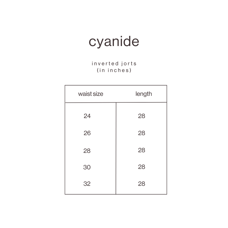 Size Guide for Denim Blue Inverted Jorts