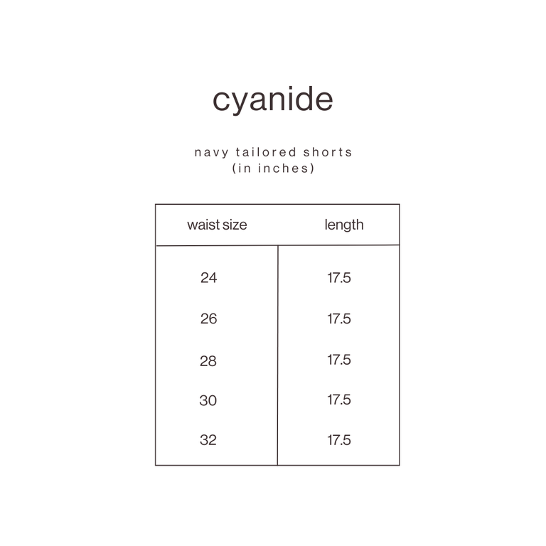 Size Guide for Navy Tailored Shorts