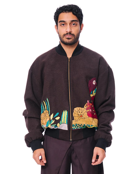 demo brown flame embroidered mens outerwear cult store pakistan