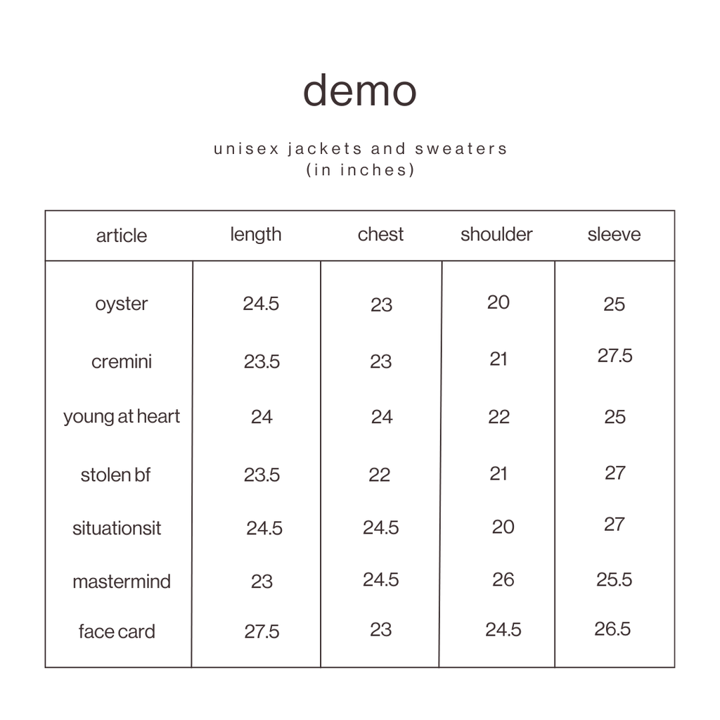 Size Guide for Cremini