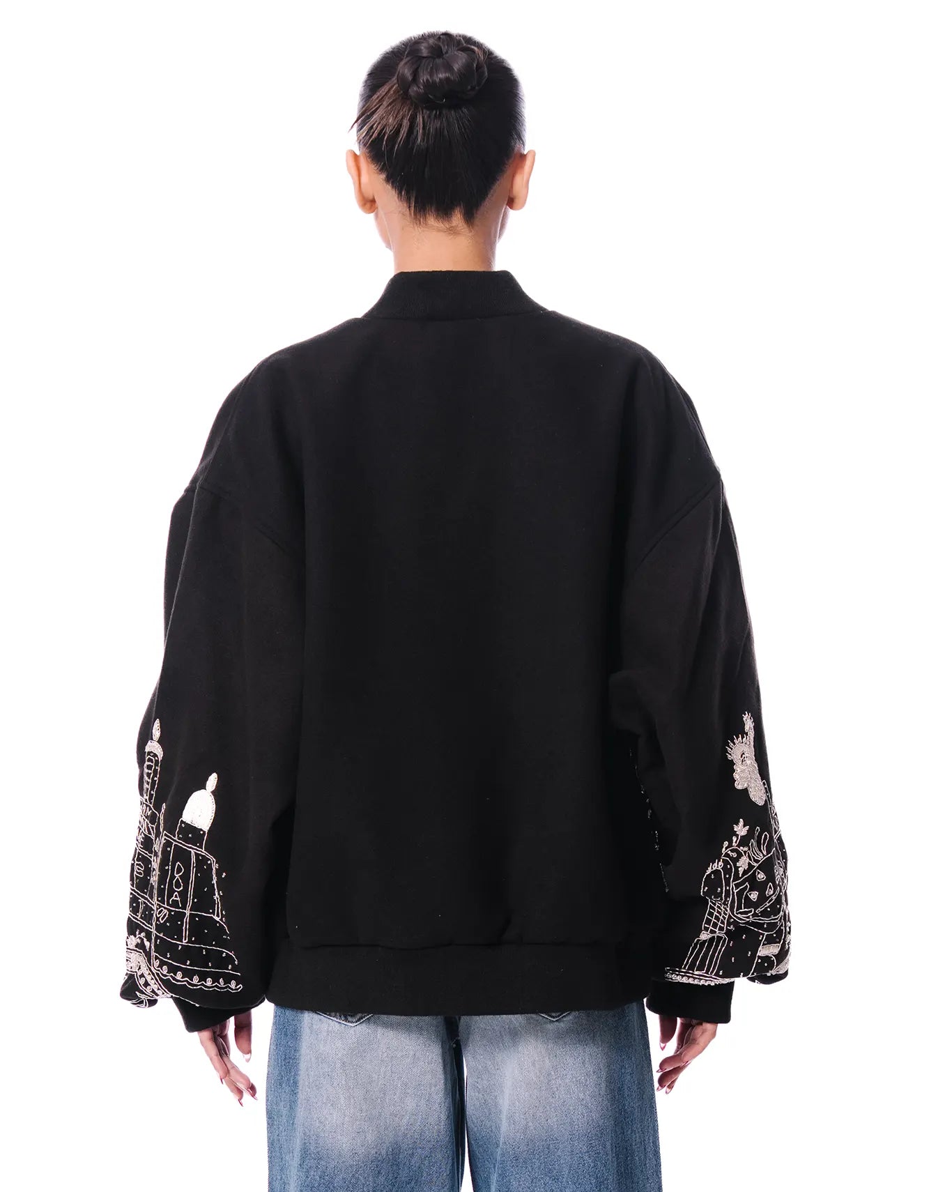 dreams of arthur black nyc skyline bomber cult store pakistan hand embroidered streetwear
