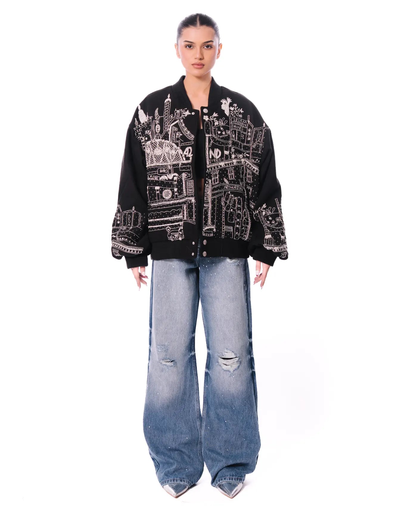 Dreams of Arthur Black Black NYC Skyline Bomber - CULT - haider