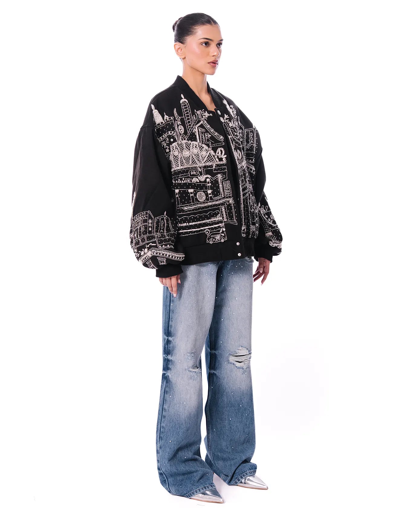 Dreams of Arthur Black Black NYC Skyline Bomber - CULT - haider