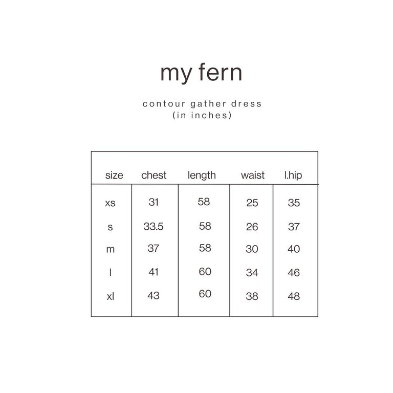 Size Guide for Black Contour Gather Dress