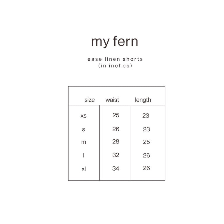 Size Guide for Sage Ease Linen Shorts