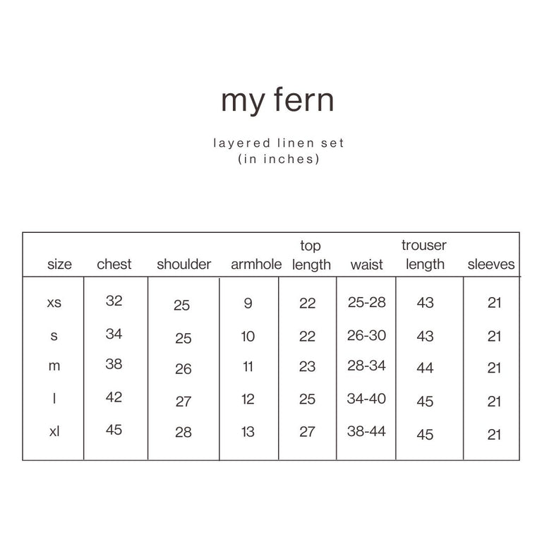 Size Guide for Cream Layered Linen Set