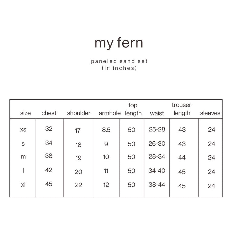 Size Guide for Paneled Sand Set