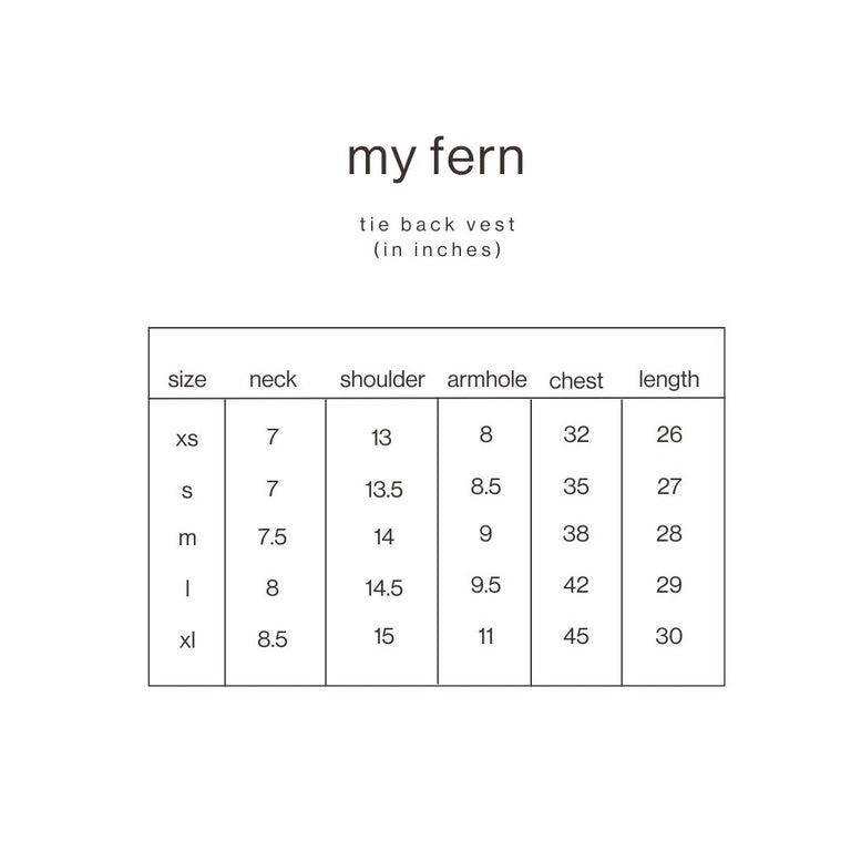 Size Guide for Green Tie-Back Vest